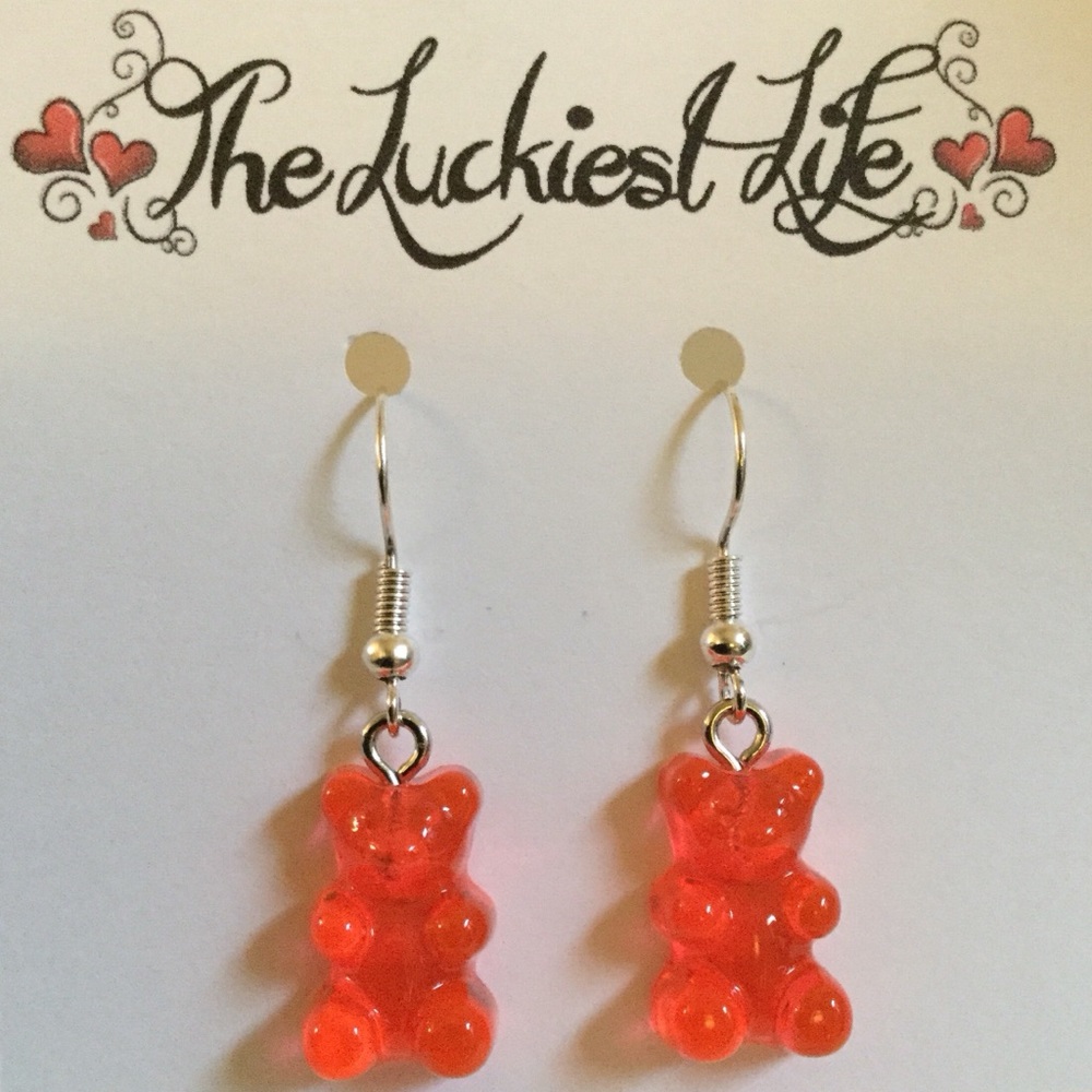 BRAND NEW!  Cute Handmade Red Gummy Bear Earrings